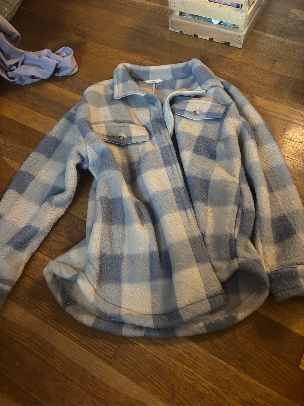 Aeropostale Blue and Cream Plaid Teddy Shacket
